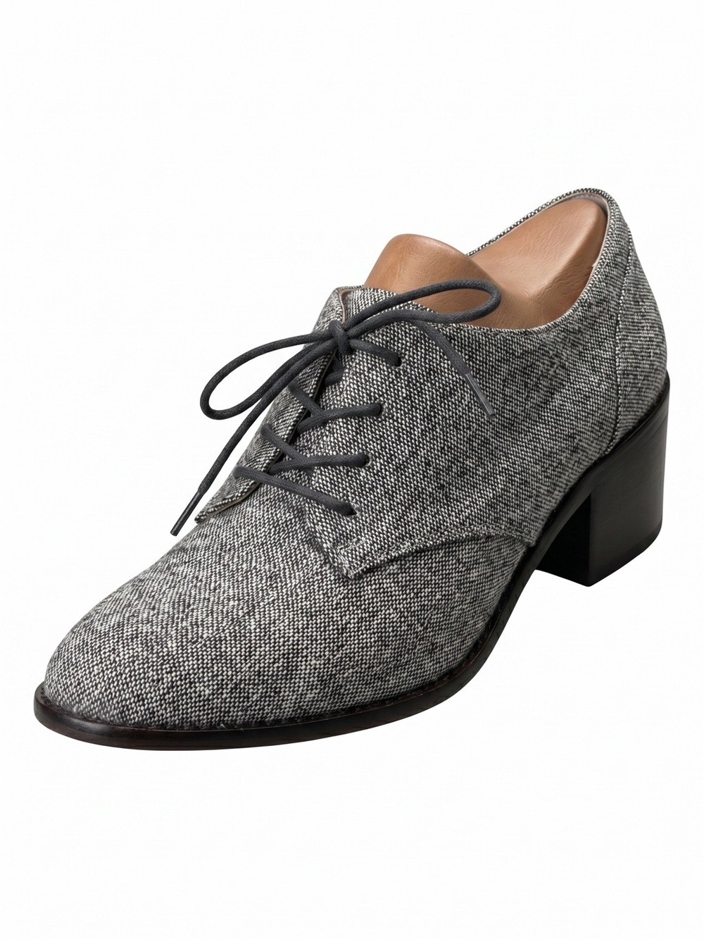 Louise et Cie Grey Tweed Fabric Lace Up Oxford Block Heel Pumps Size 8M - Picture 3 of 8